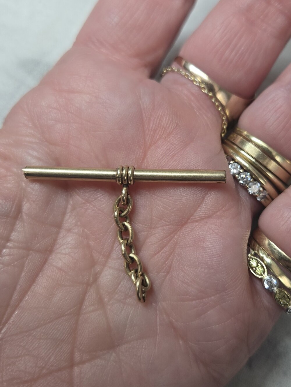 Gold Tone T-Bar Drop Charm Necklace Extender